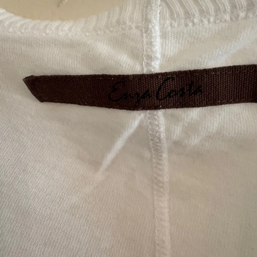 Enza Costa Cotton White V-Neck Long Sleeve Top M - Picture 3 of 3